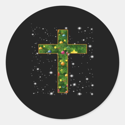 イエス・ラブ Cross Jesus Christian Christmas Tree ラウンドシール (正面)