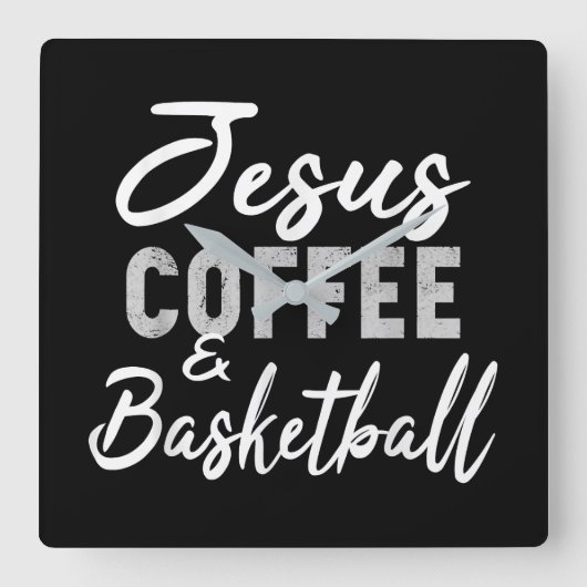 イエス・ラブ | Jesus Coffeeとバスケットボール スクエア壁時計 (正面)