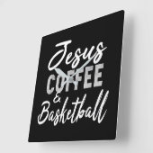 イエス・ラブ | Jesus Coffeeとバスケットボール スクエア壁時計 (傾斜)