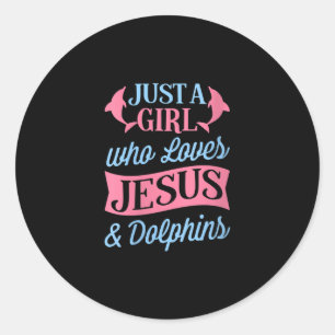 イエス・ラブ   Jesus & Dolphinを愛する女の子 ラウンドシール