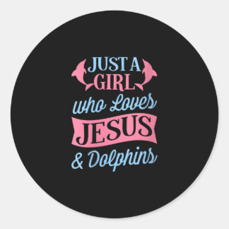 イエス・ラブ | Jesus & Dolphinを愛する女の子 ラウンドシール