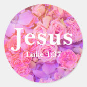 イエス・ルカ1:37花エレガントのカラフル詩 ラウンドシール (正面)