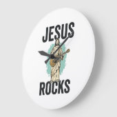 イエス・ロックス・ギター ビンテージ風キリスト教の彫刻デザイン ラージ壁時計 (傾斜)