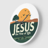 イエス：命の木 ラージ壁時計 (傾斜)
