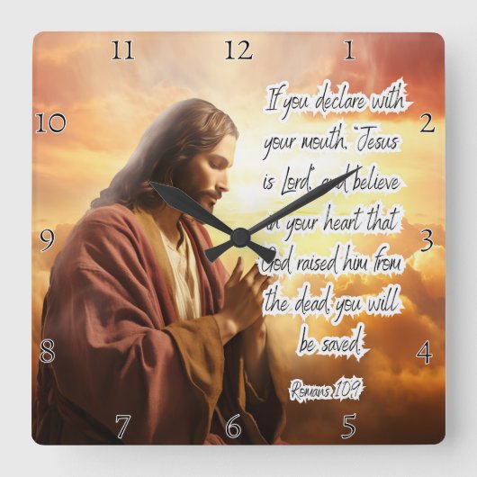 イエス:宣言信じして救い スクエア壁時計 (正面)