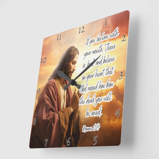 イエス:宣言信じして救い スクエア壁時計 (傾斜)