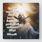 イエス：強く、勇敢で、神と スクエア壁時計 (正面)