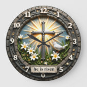 イエス 彼は復活した 輝く ラージ壁時計 (正面)