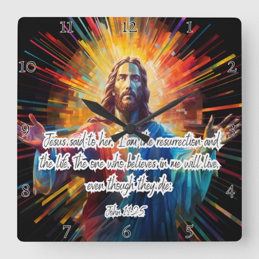 イエス：復活、人生、信者は生きる スクエア壁時計 (正面)