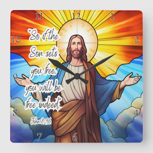 イエス:息子があなたを自由にする スクエア壁時計 (正面)