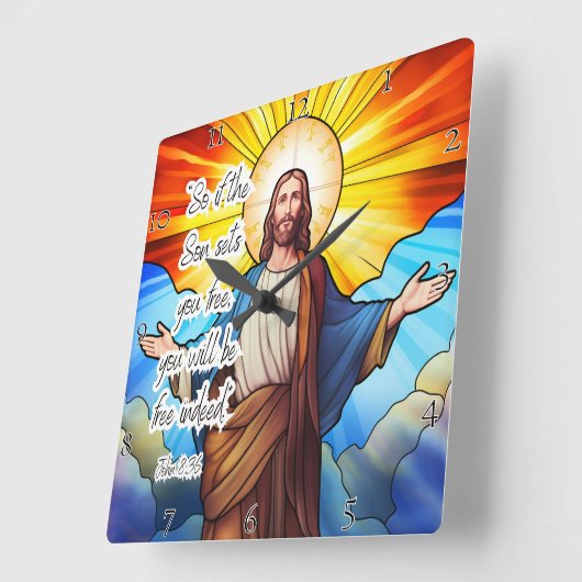 イエス:息子があなたを自由にする スクエア壁時計 (傾斜)