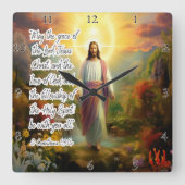 イエス：恵み、愛、交わり神 スクエア壁時計 (正面)