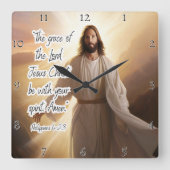 イエス：恵み，霊，フィリピ賛美ア人 スクエア壁時計 (正面)