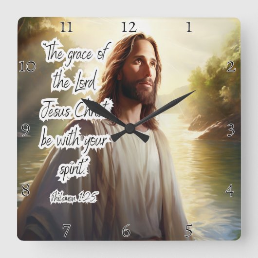 イエス:恵み,霊,フィレモン スクエア壁時計 (正面)