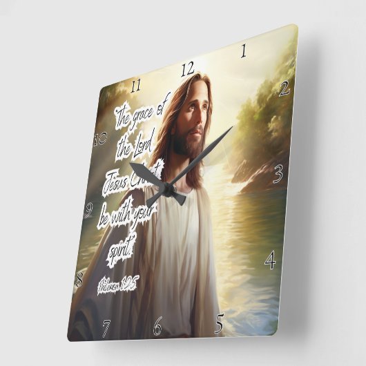イエス:恵み,霊,フィレモン スクエア壁時計 (傾斜)
