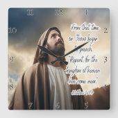 イエス：悔い改め、天国王国 スクエア壁時計 (正面)