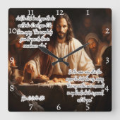 イエス:最後の晩餐、体、血 スクエア壁時計 (正面)