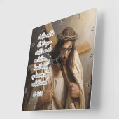 イエス：毎日の十字架後を追よ スクエア壁時計 (傾斜)