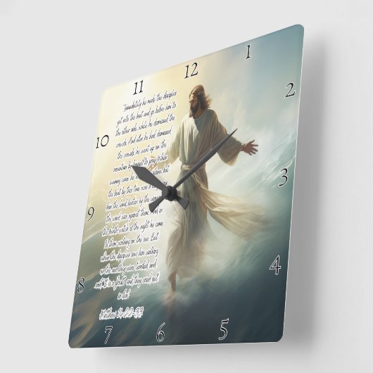 イエス：水に歩く、信仰 スクエア壁時計 (傾斜)