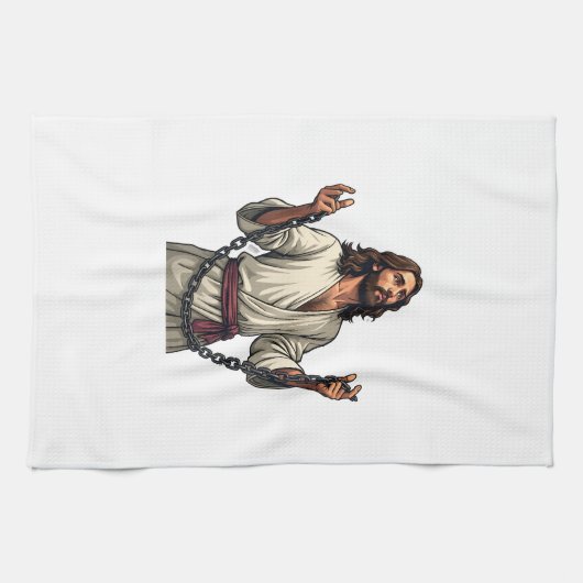 イエス・破られた鎖 ビンテージ風彫刻Tシャツ キッチンタオル (横)