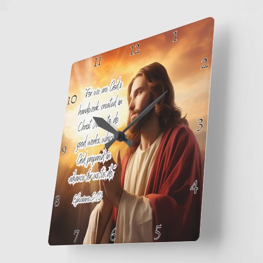 イエス：神の手仕事、善き業 スクエア壁時計 (傾斜)