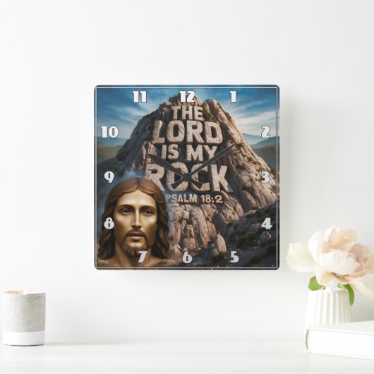 イエス、私の古い岩の主は私の岩である スクエア壁時計 (ホーム)