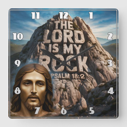 イエス、私の古い岩の主は私の岩である スクエア壁時計 (正面)
