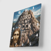 イエス、私の古い岩の主は私の岩である スクエア壁時計 (傾斜)