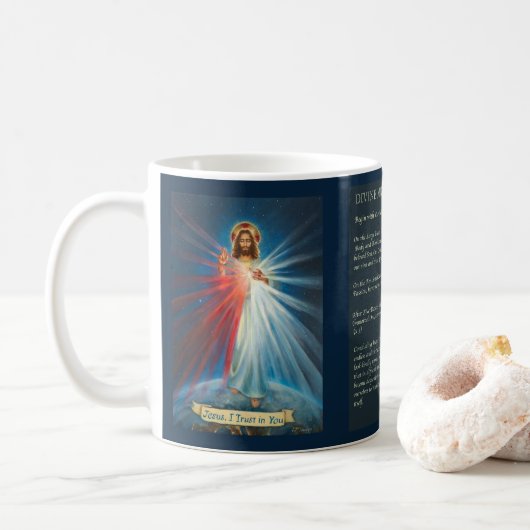 イエス、私はあなたを信じます、神の慈悲のロザリオ コーヒーマグカップ (ドーナツ)