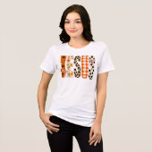 イエス 秋の花のタイポグラフィ 秋のキリスト教 トライブレンドTシャツ (正面全面)