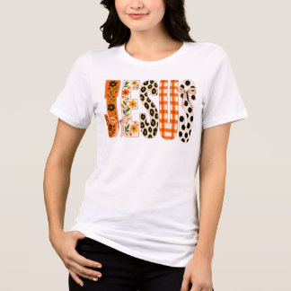 イエス 秋の花のタイポグラフィ 秋のキリスト教 トライブレンドTシャツ