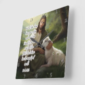 イエス：羊飼い、子羊、不法を置いた スクエア壁時計 (傾斜)