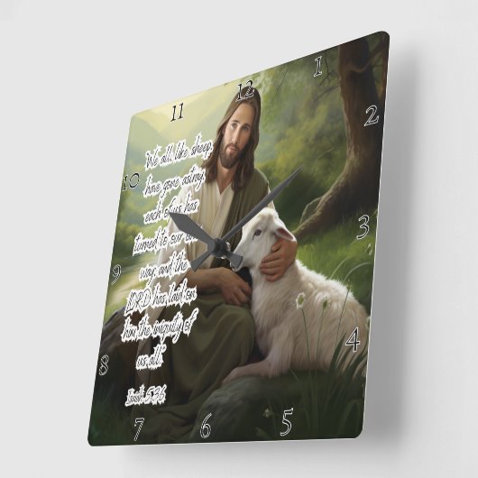 イエス：羊飼い、子羊、不法を置いた スクエア壁時計 (傾斜)