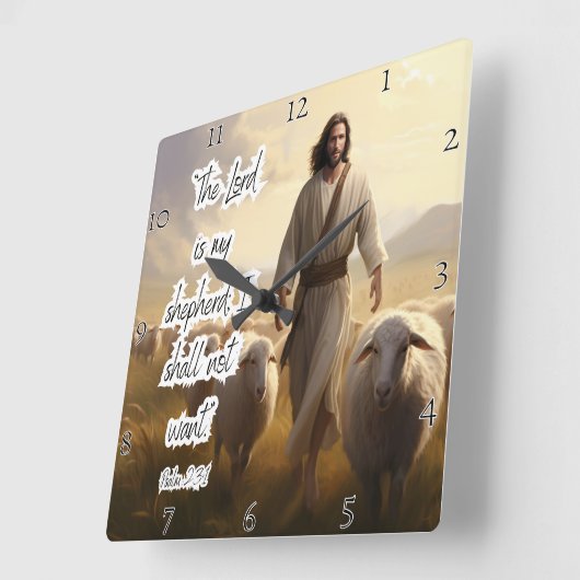 イエス：羊飼い、平和、絶え間ない愛 スクエア壁時計 (傾斜)