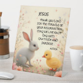 イエズイースター祈りの言葉パステル花の赤ちゃん動物 台座サイン (インサイチュ)