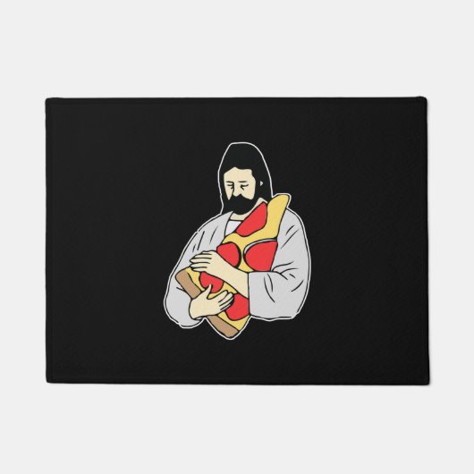 イエズスおもしろいピザクリスマス食べ物愛好者宗教C ドアマット (正面)