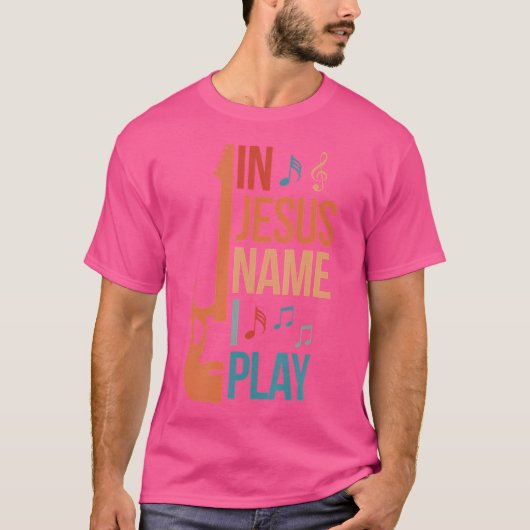 イエズスの名で私はギタ遊ーのクリスチャンギタープレイ Tシャツ (正面)