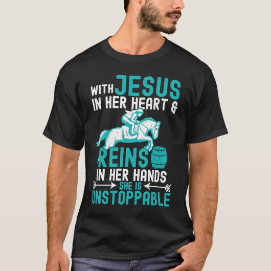 イエズスの手綱とバレルレース Tシャツ (正面)