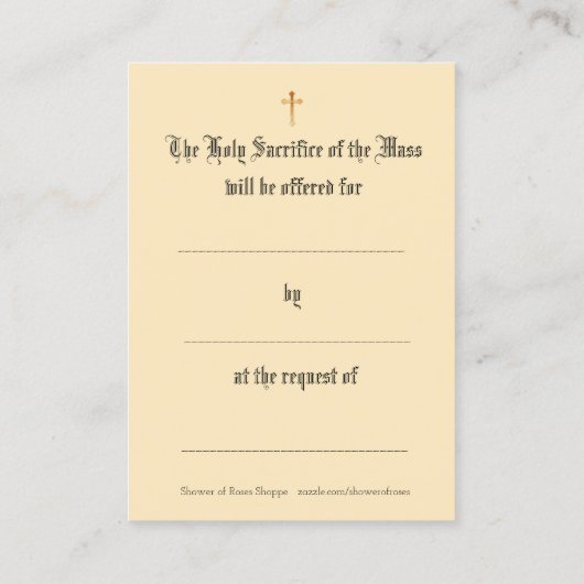 イエズスの神聖カードを提供するカトリック教徒のミサ 名刺 (裏面)