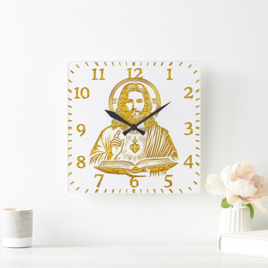イエズスの黄金描写で本を持つ|過去記事 スクエア壁時計 (ホーム)