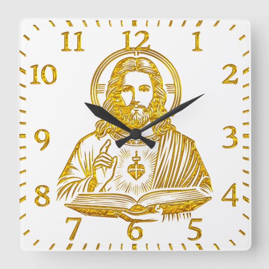 イエズスの黄金描写で本を持つ|過去記事 スクエア壁時計 (正面)