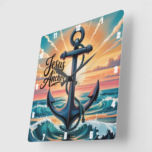 イエズスは私のいかり波サンセット スクエア壁時計 (傾斜)