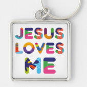 イエズスは私を愛カラフルす文字アート キーホルダー (正面)