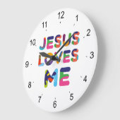 イエズスは私を愛カラフルす装飾文字アート ラージ壁時計 (傾斜)