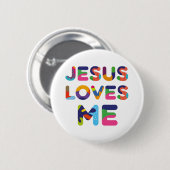 イエズスは私を愛カラフルす装飾文字アート 缶バッジ (正面&裏面)