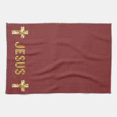 イエズスイン金ゴールドオンバーガンディキッチンタオル キッチンタオル (横)