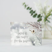 イエズスクリスマス引用文かわいい冬の霜の鳥 シーズンポストカード (スタンド正面)