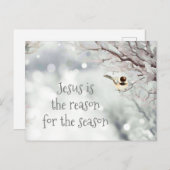 イエズスクリスマス引用文かわいい冬の霜の鳥 シーズンポストカード (正面/裏面)