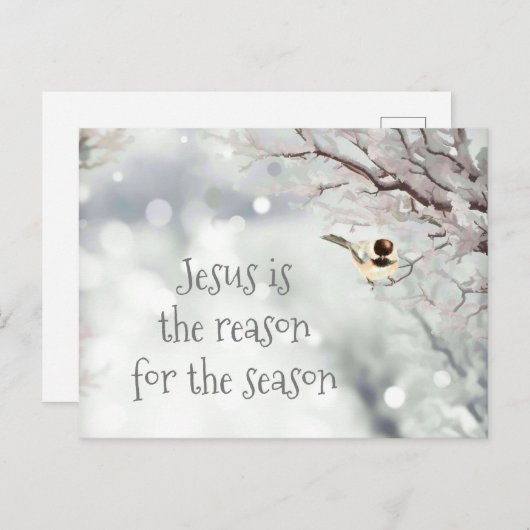イエズスクリスマス引用文かわいい冬の霜の鳥 シーズンポストカード (正面/裏面)