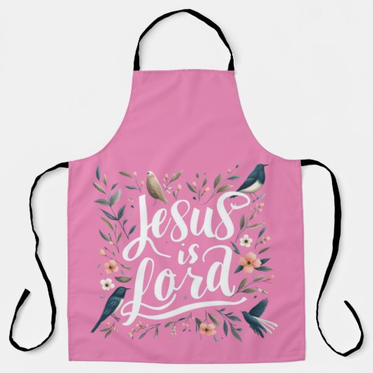 イエズスズザローズピンクバードフローラデザイン エプロン (正面)